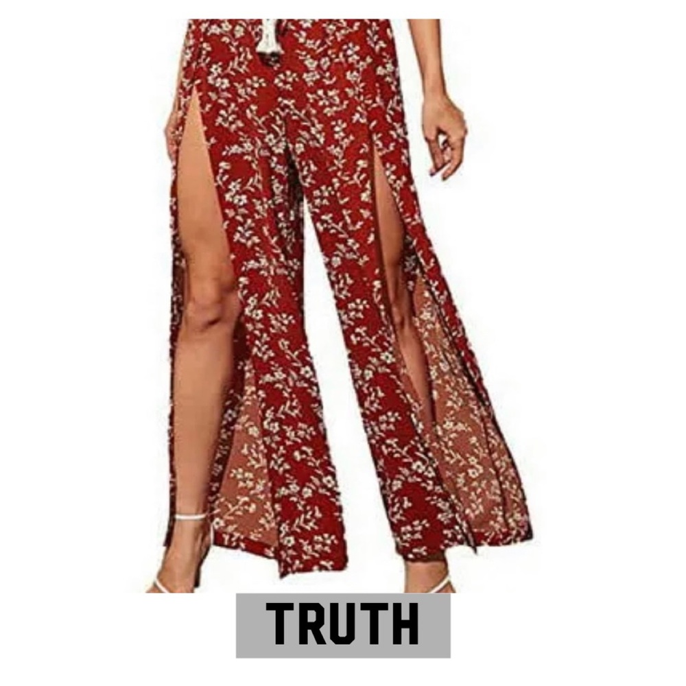 ❤️Truth red floral split front wide leg palazzo pants With Built In Shorts Sz S
